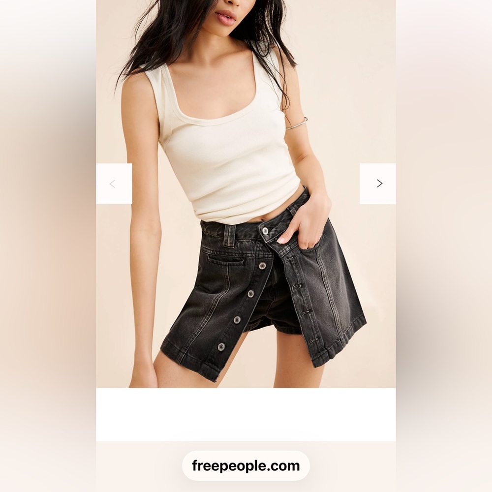 We The Free People Black Denim Size 24 Button-Front Skort